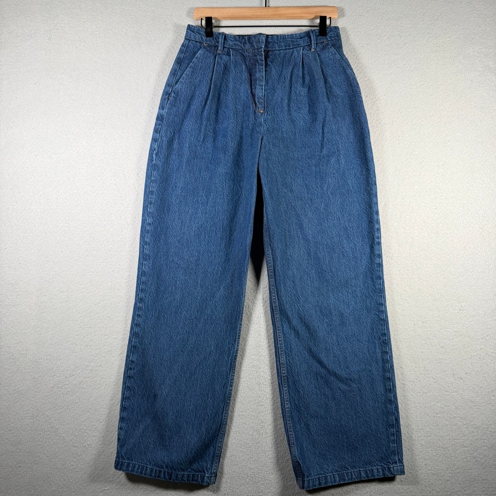 Abercrombie & Fitch Curve Love Pleated Wide Leg Jeans Blue Denim 29/8R 14525